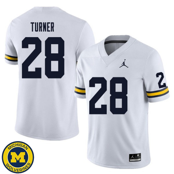 Mens University of Michigan #28 Christian Turner White College Game Jersey